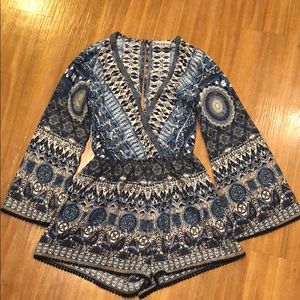 NWOT Blue Patterned Romper